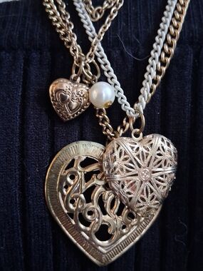 Gold-Tone Layered Heart Pendant Necklace - Elegant Women's Jewelry